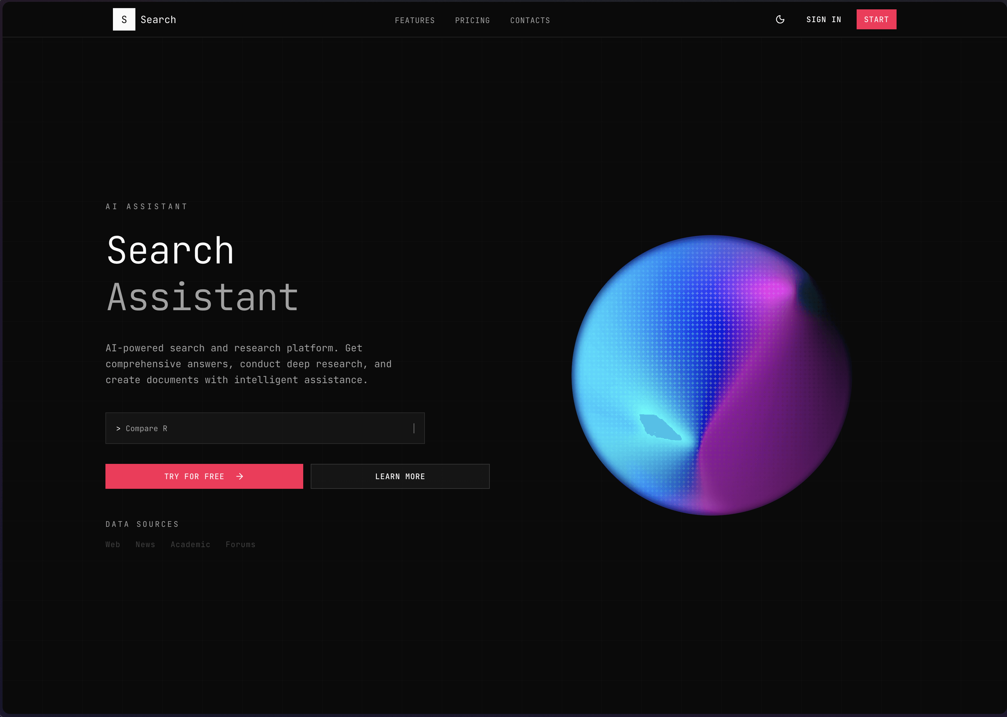 Landing page with project overview