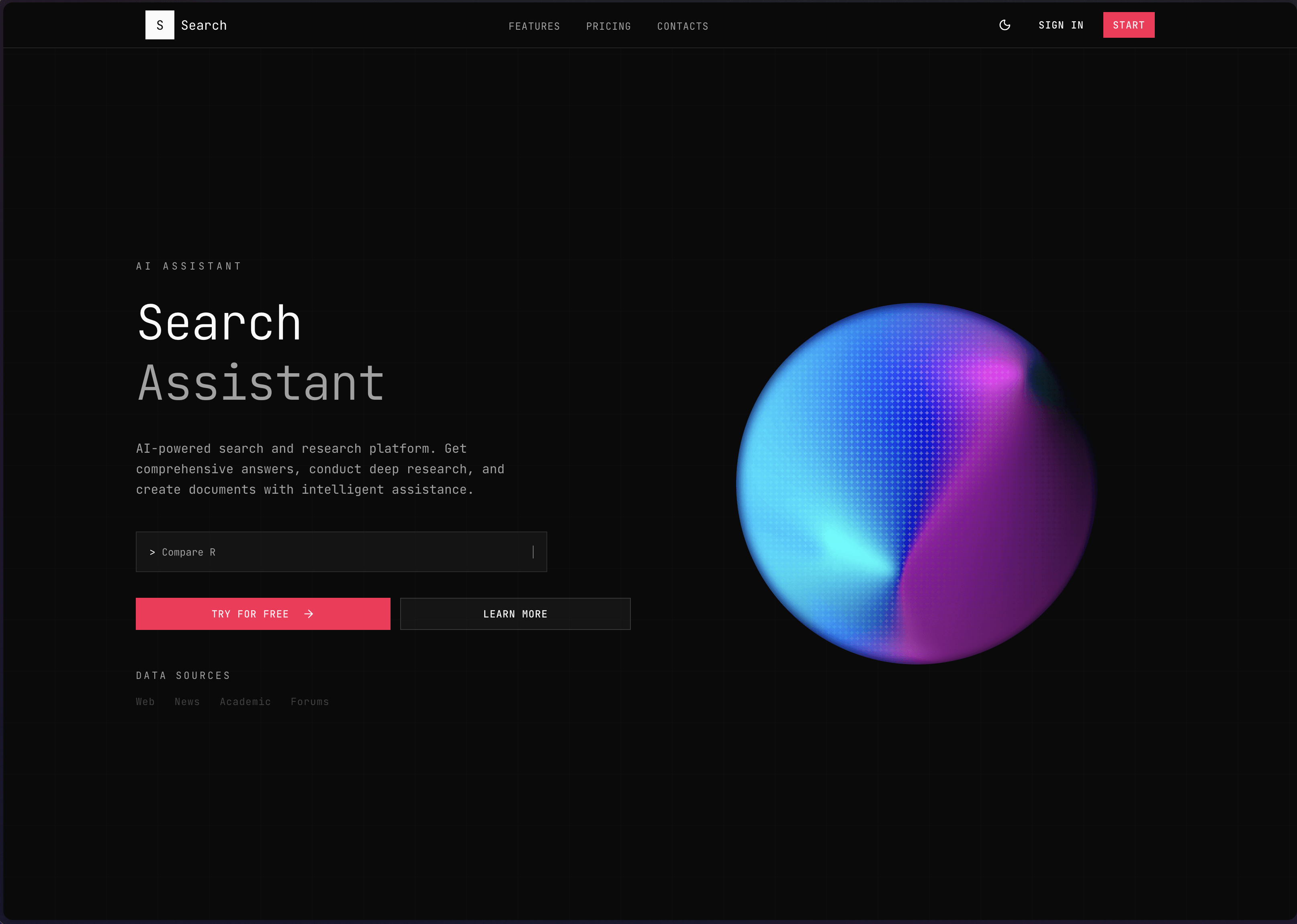 Landing page with project overview